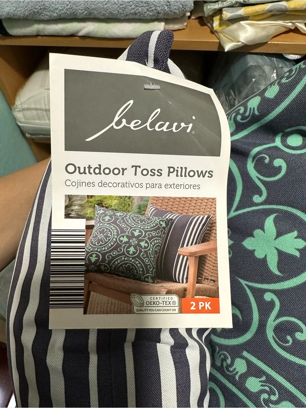 Belavi 2 Pack Throw Pillows Patterned Navy Blue